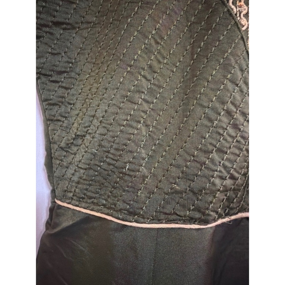 Vintage Olive Green Gold Embroidered Sequin Sleeveless Fit Flare Dress Womens - Picture 4 of 8
